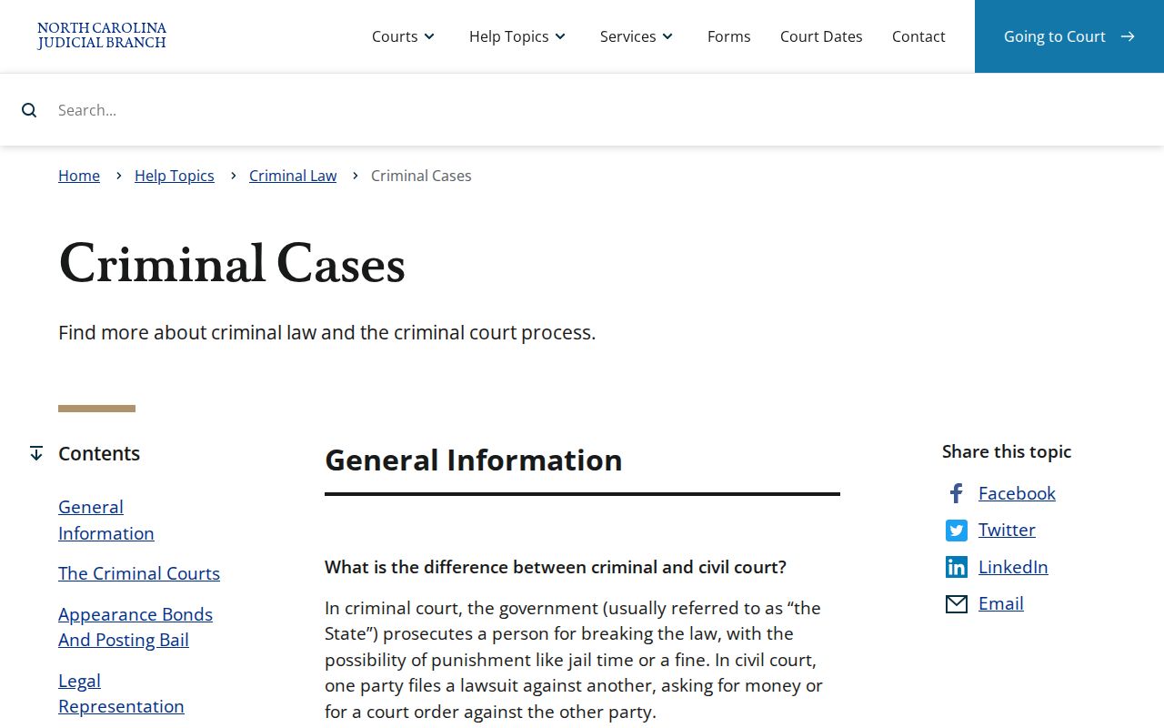 North Carolina Judicial Branch criminal case process after an arrest