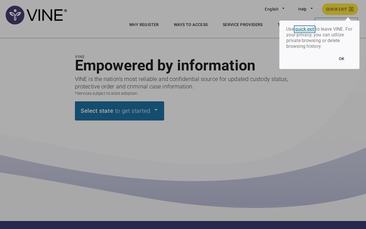 VINELink custody status and notification service search interface