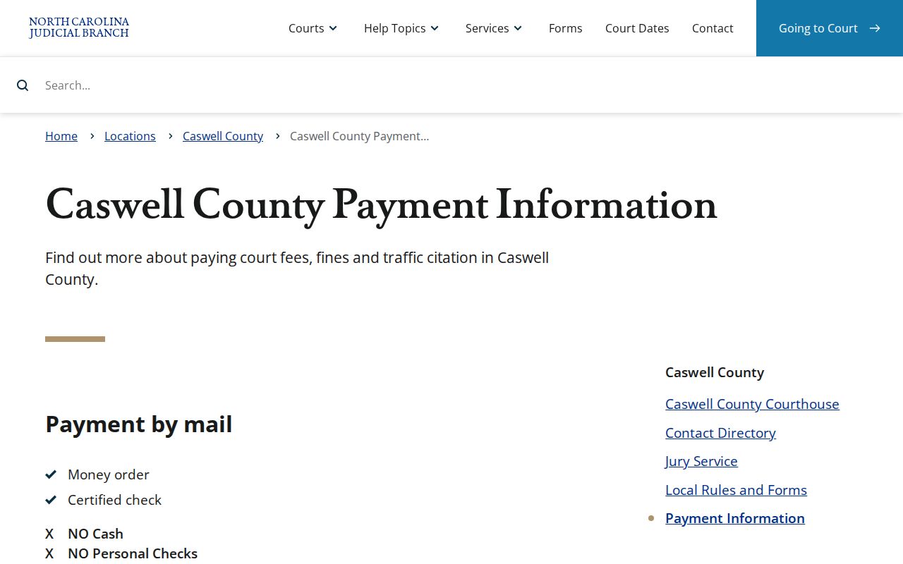 Caswell County court payment methods and mailing guidance