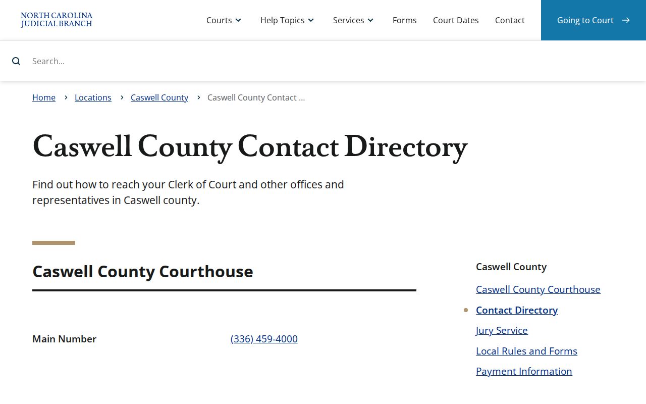 Caswell County court contact directory for clerk judges magistrate and district attorney