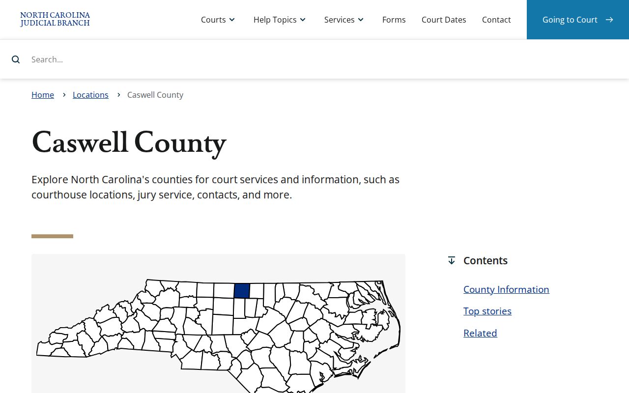 North Carolina Judicial Branch Caswell County court hub with case and calendar links
