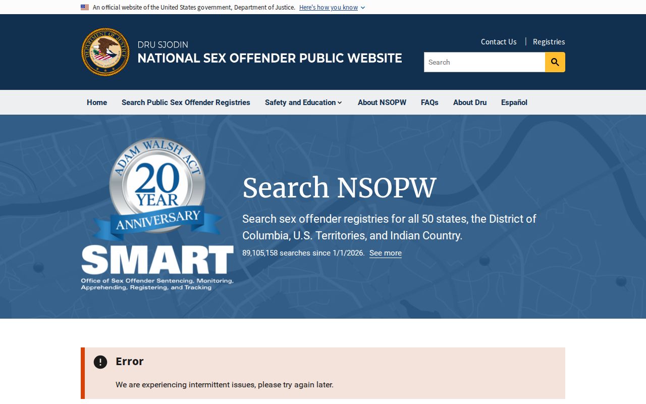 United States Department of Justice national sex offender public search